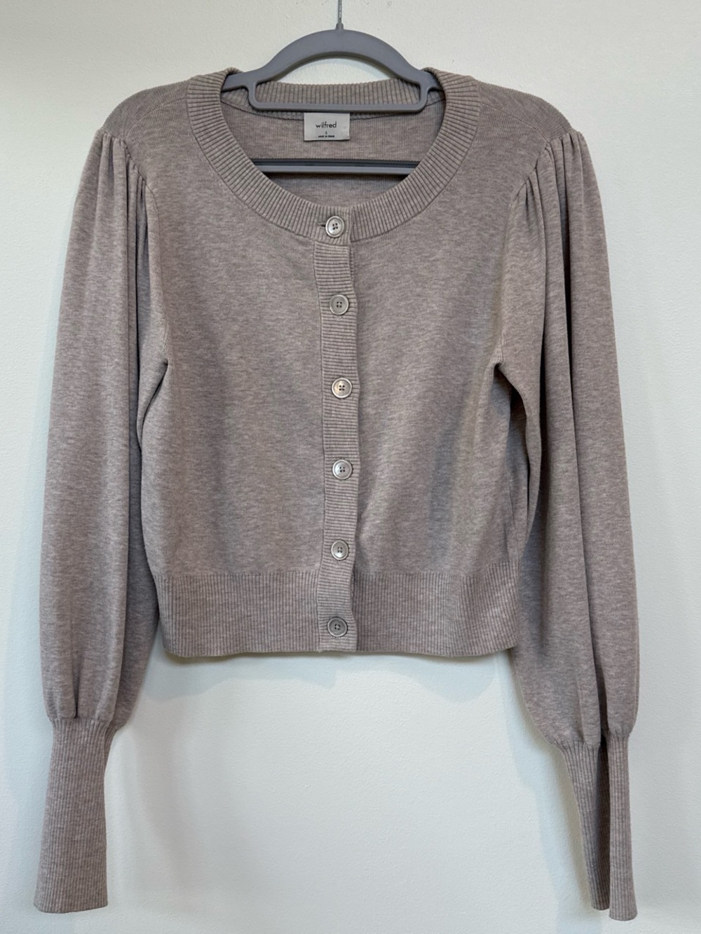 Aritzia Taupe Cropped Button-Front Cardigan